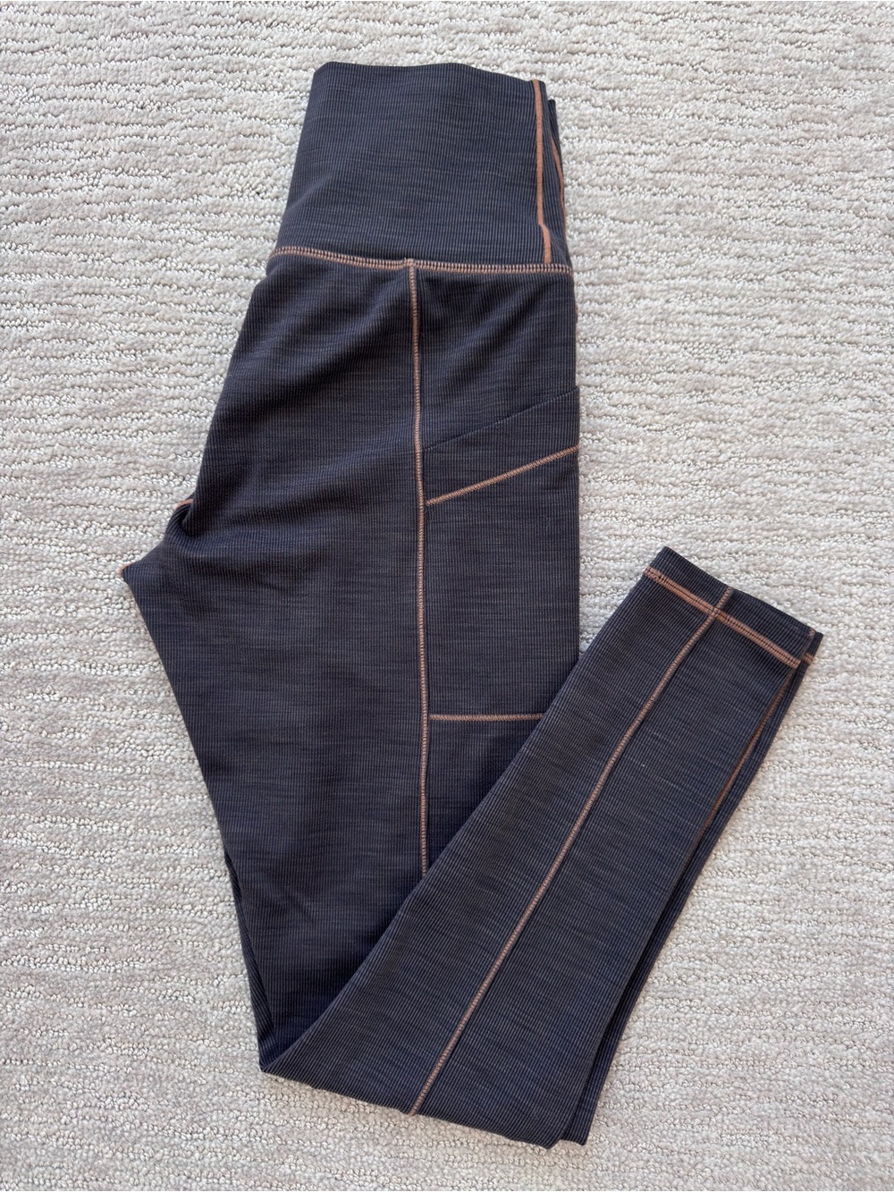 prAna Becksa 7/8 Ribbed Leggings High Rise Side Pockets Contrast Stitch Small